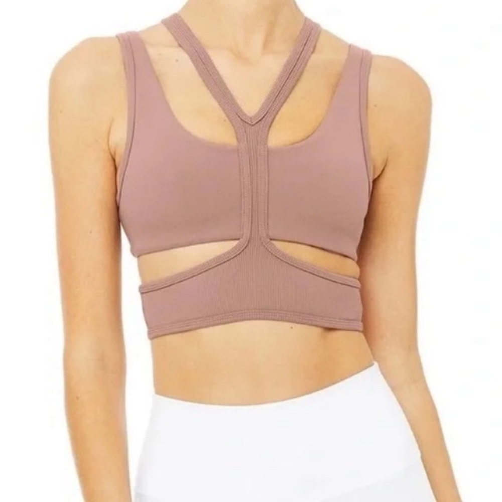 Alo Yoga Pink Ribbed Sports Bra